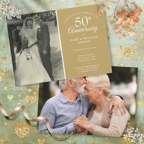 Elegant 50th Golden Wedding Anniversary 2 Photo Invitation