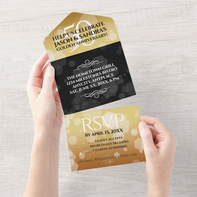 Elegant 50th Golden Wedding Anniversary All In One Invitation (Tearaway)