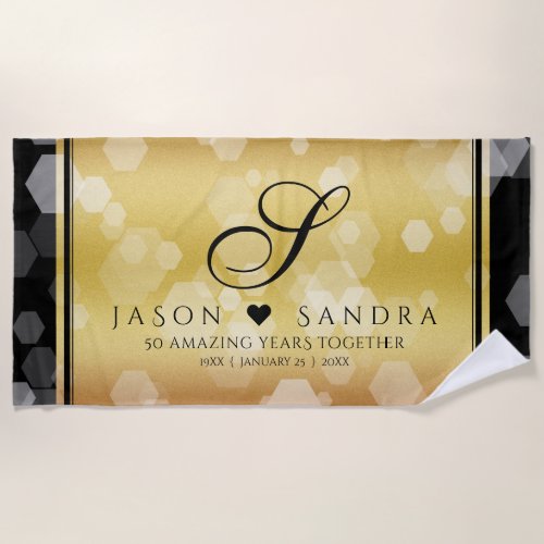 Elegant 50th Golden Wedding Anniversary Beach Towel