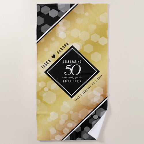 Elegant 50th Golden Wedding Anniversary Beach Towel