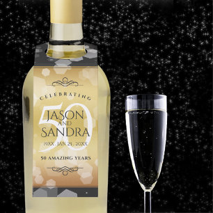 Elegant 50th Golden Wedding Anniversary Bottle Hanger Tag