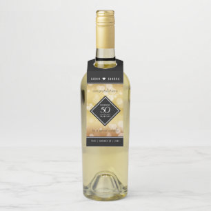 Elegant 50th Golden Wedding Anniversary Bottle Hanger Tag