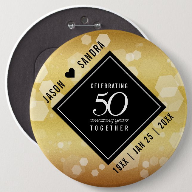 Elegant 50th Golden Wedding Anniversary Button (Front & Back)