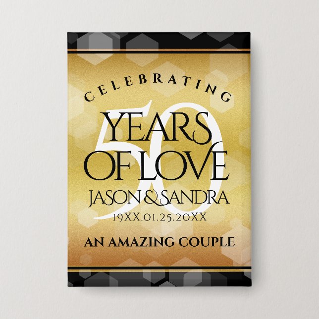 Elegant 50th Golden Wedding Anniversary Button (Front)