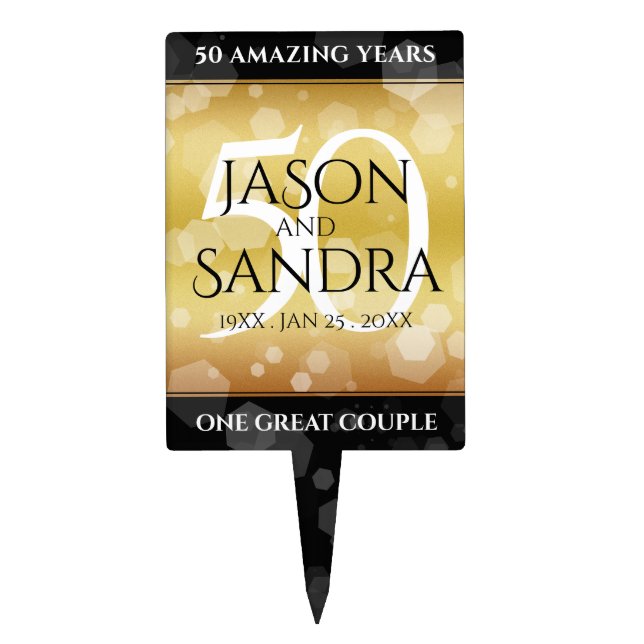 Elegant 50th Golden Wedding Anniversary Cake Topper (Front)