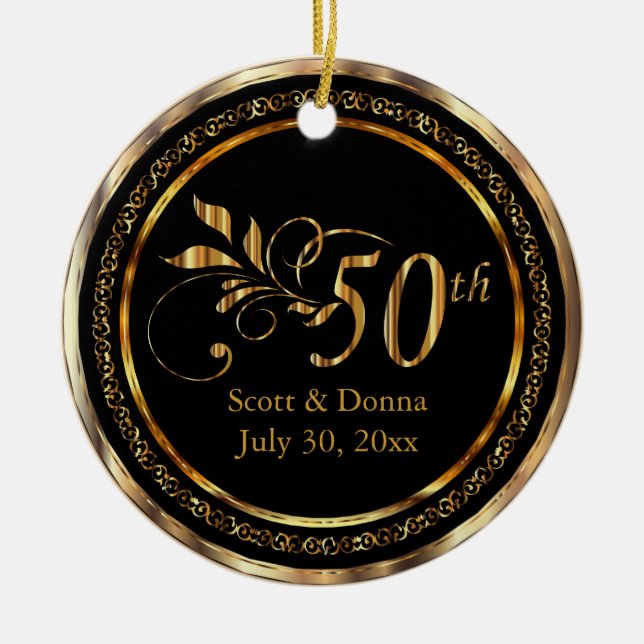 Elegant 50th Golden Wedding Anniversary Ceramic Ornament (Front)