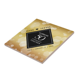 Elegant 50th Golden Wedding Anniversary Ceramic Tile