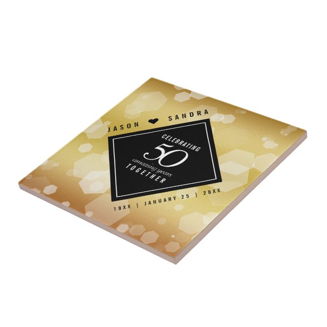 Elegant 50th Golden Wedding Anniversary Ceramic Tile (Side)