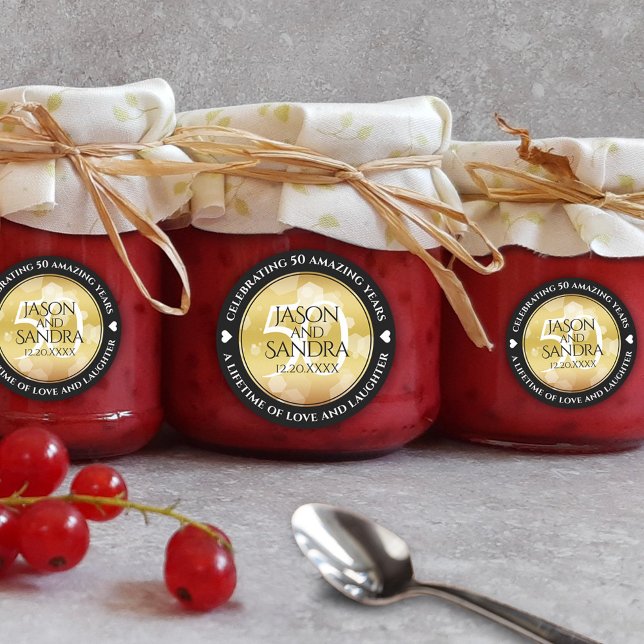 Elegant 50th Golden Wedding Anniversary Classic Round Sticker (Elegant 50th Golden Wedding Anniversary Round Sticker Cover Photo.)