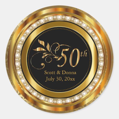 Elegant 50th Golden Wedding Anniversary Classic Round Sticker