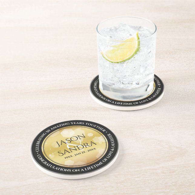 Elegant 50th Golden Wedding Anniversary Coaster (Side)