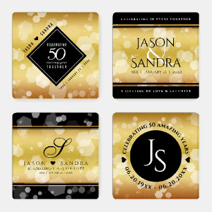 Elegant 50th Golden Wedding Anniversary Coaster Set