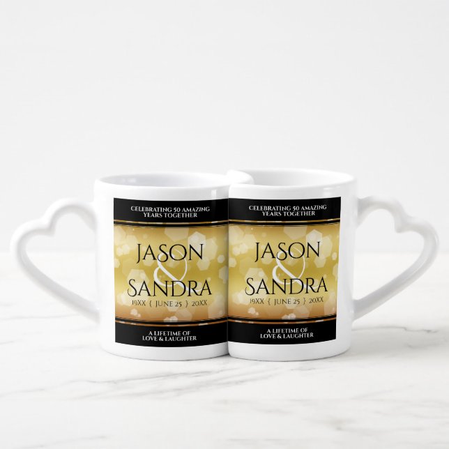 Elegant 50th Golden Wedding Anniversary Coffee Mug Set (Front Nesting)