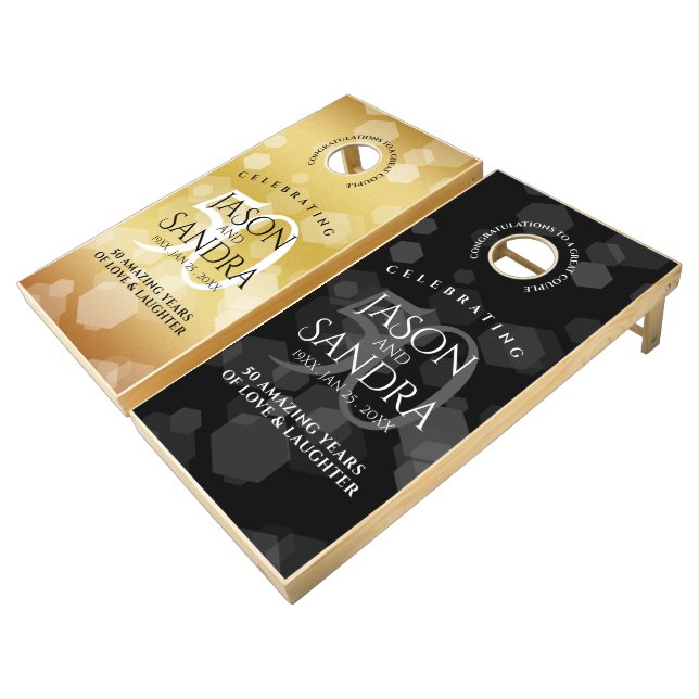Elegant 50th Golden Wedding Anniversary  Cornhole Set (Angled)