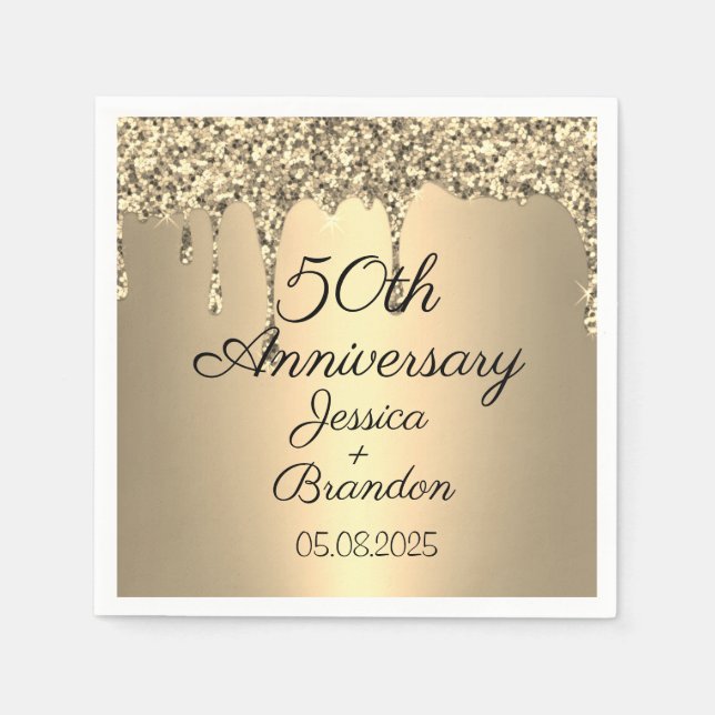 Elegant 50th Golden Wedding Anniversary Couple Napkins (Front)