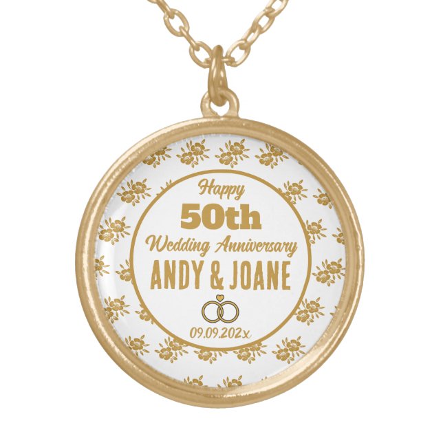 Elegant 50th Golden Wedding Anniversary Custom Gold Plated Necklace (Front)