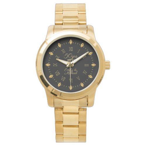 Elegant 50th Golden Wedding Anniversary Date Name Watch