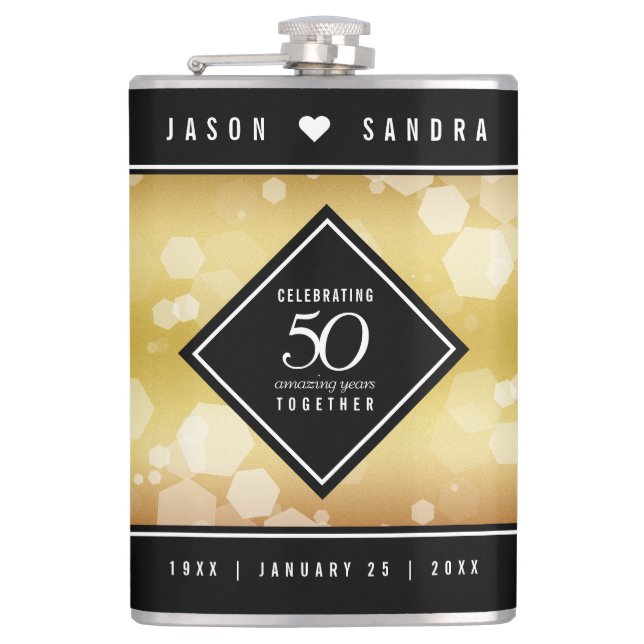 Elegant 50th Golden Wedding Anniversary Flask (Front)