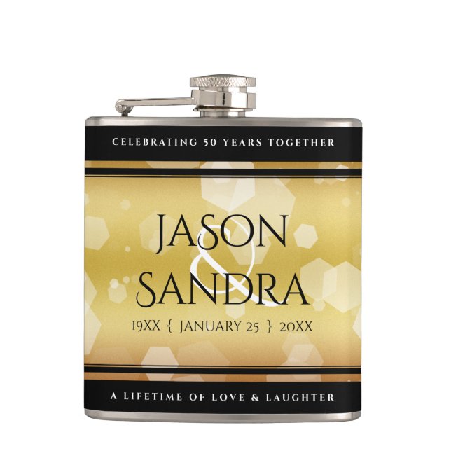 Elegant 50th Golden Wedding Anniversary Flask (Front)