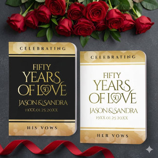 Elegant 50th Golden Wedding Anniversary Foil Vow Books