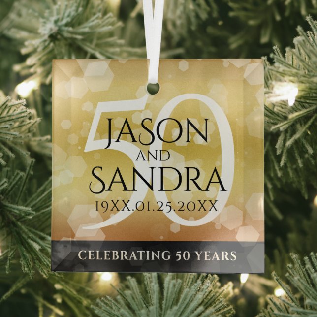 Elegant 50th Golden Wedding Anniversary Glass Ornament (Insitu)