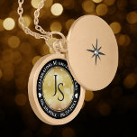 Elegant 50th Golden Wedding Anniversary Gold Plated Necklace<br><div class="desc">Celebrate the 50th wedding anniversary with this commemorative locket! Elegant black and white lettering with hexagonal confetti on a gold foil background add a memorable touch for this special occasion and extraordinary milestone. Customize with couple's initials, a special message, and dates for their golden anniversary. Design © W.H. Sim. See...</div>