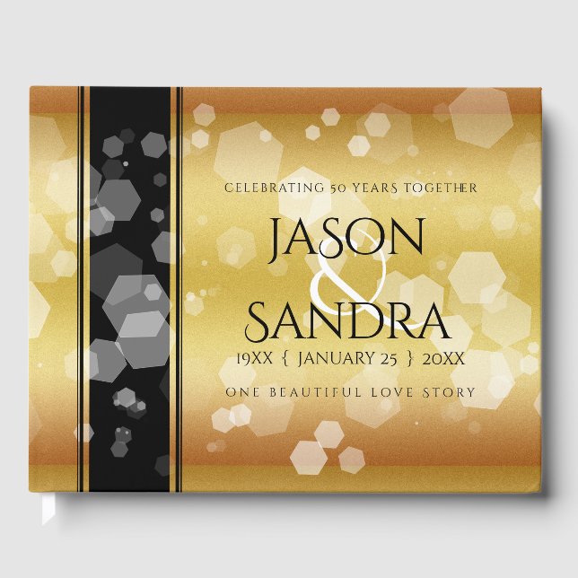 Elegant 50th Golden Wedding Anniversary Guest Book (Front)