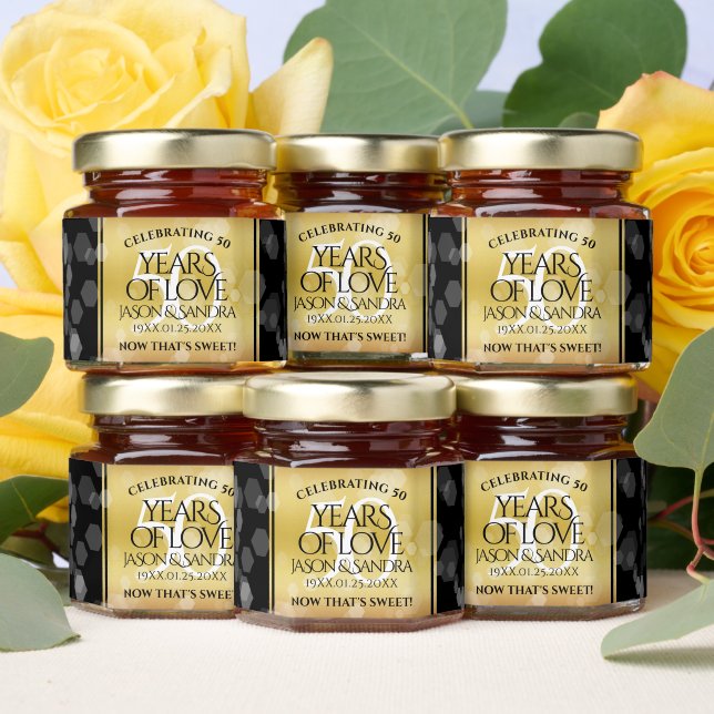 Elegant 50th Golden Wedding Anniversary Honey Jar Favors (Insitu)