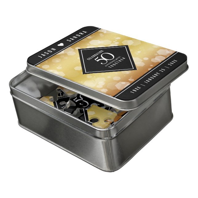 Elegant 50th Golden Wedding Anniversary Jigsaw Puzzle (Lid Open)