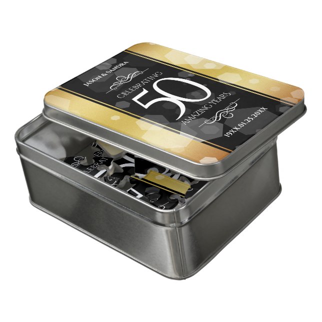 Elegant 50th Golden Wedding Anniversary Jigsaw Puzzle (Lid Open)
