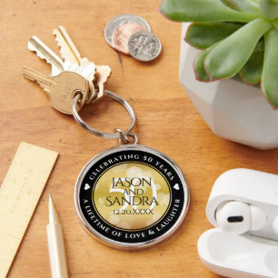 Elegant 50th Golden Wedding Anniversary Keychain
