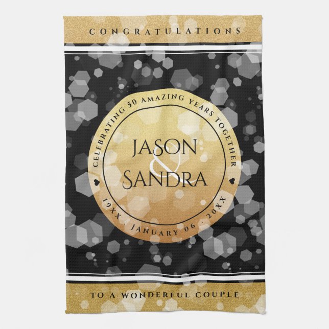 Elegant 50th Golden Wedding Anniversary Kitchen Towel (Vertical)