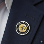 Elegant 50th Golden Wedding Anniversary Lapel Pin<br><div class="desc">Celebrate the 50th golden wedding anniversary in style with this commemorative lapel pin! Elegant black serif and sans serif lettering with hexagonal confetti on a golden gradient background add a memorable touch for this special occasion and extraordinary milestone. Customize with the happy couple's names, and dates for their golden anniversary....</div>