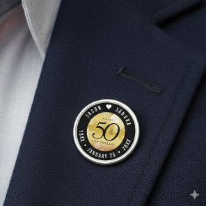 Elegant 50th Golden Wedding Anniversary Lapel Pin