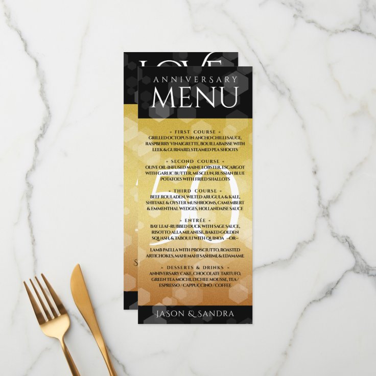 Elegant 50th Golden Wedding Anniversary Menu | Zazzle