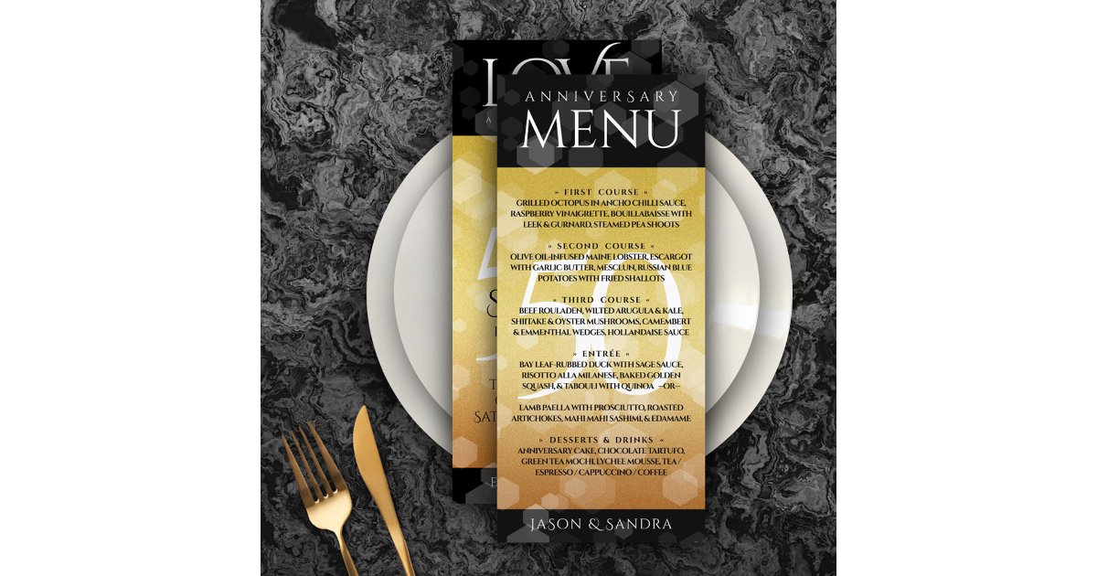 Elegant 50th Golden Wedding Anniversary Menu | Zazzle