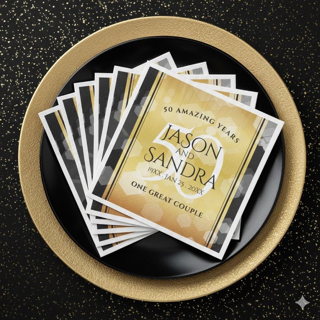 Elegant 50th Golden Wedding Anniversary Paper Dinner Napkins (Elegant 50th Golden Wedding Anniversary Napkins Cover Photo)