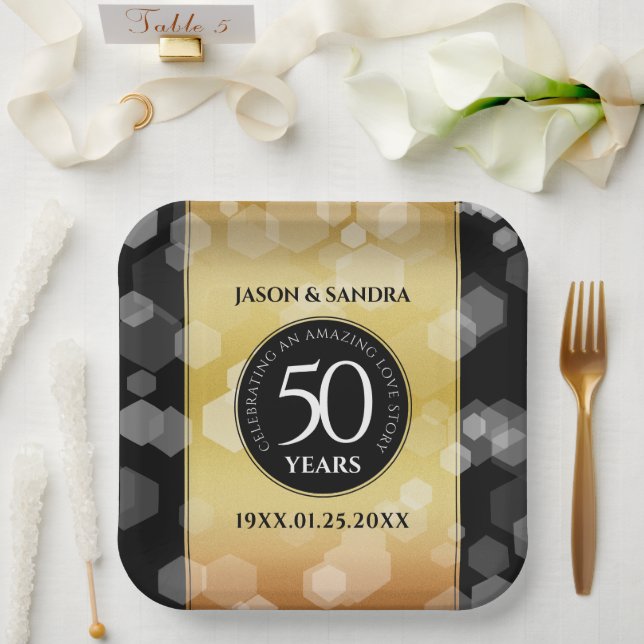 Elegant 50th Golden Wedding Anniversary Paper Plates (Wedding)