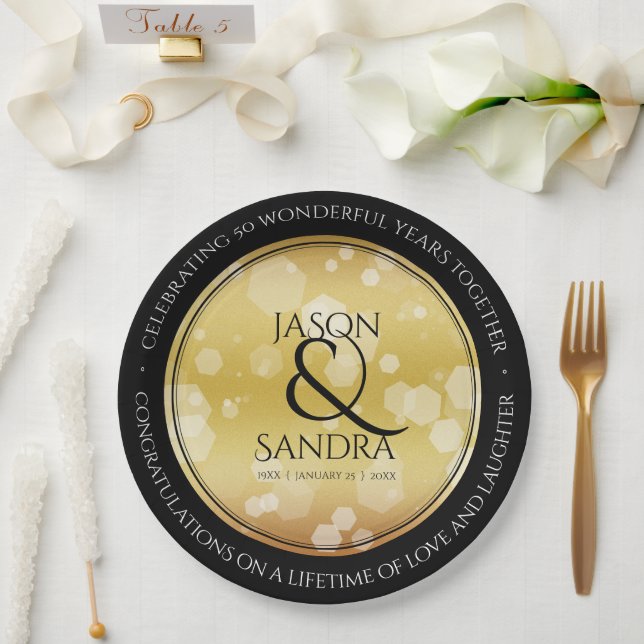 Elegant 50th Golden Wedding Anniversary Paper Plates (Wedding)