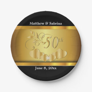 Elegant 50th Golden Wedding Anniversary Paper Plates