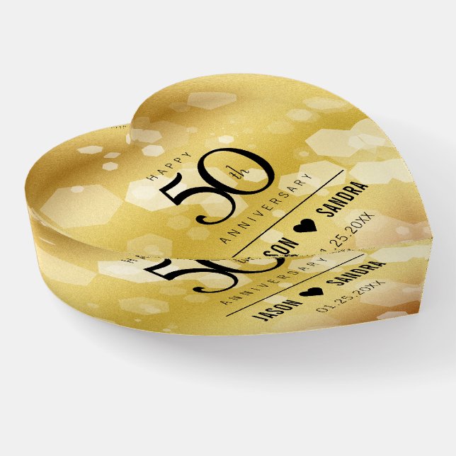 Elegant 50th Golden Wedding Anniversary Paperweight (Angled)