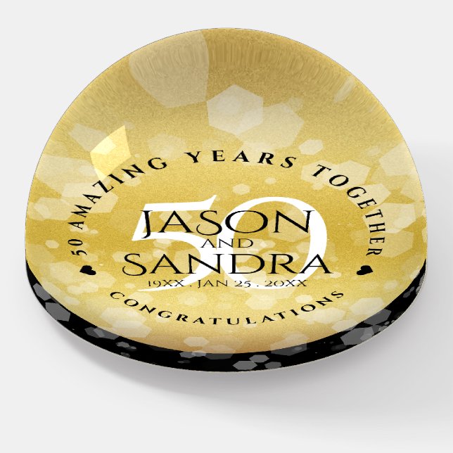 Elegant 50th Golden Wedding Anniversary Paperweight (Angled)