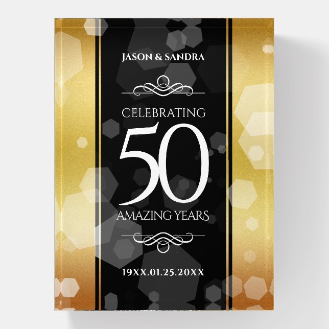 Elegant 50th Golden Wedding Anniversary Paperweight (Vertical)