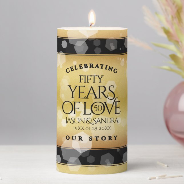 Elegant 50th Golden Wedding Anniversary Pillar Candle (In Situ)