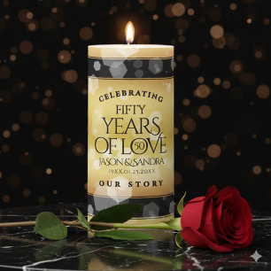 Elegant 50th Golden Wedding Anniversary Pillar Candle
