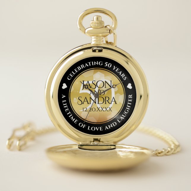 Elegant 50th Golden Wedding Anniversary Pocket Watch (Inside)