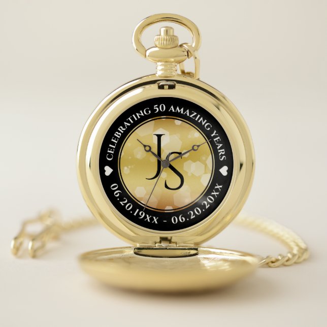 Elegant 50th Golden Wedding Anniversary Pocket Watch (Inside)