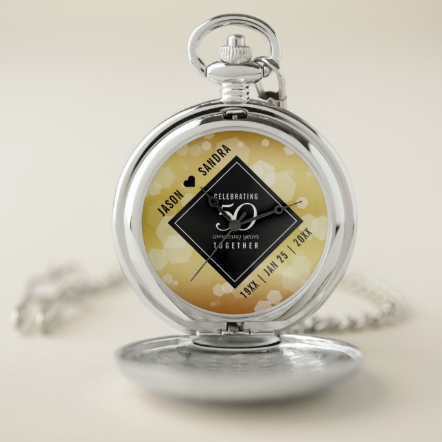 Elegant 50th Golden Wedding Anniversary Pocket Watch (Inside)