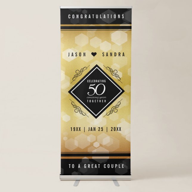 Elegant 50th Golden Wedding Anniversary Retractable Banner (Front)