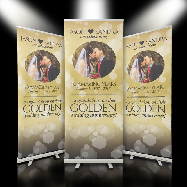 Elegant 50th Golden Wedding Anniversary Retractable Banner (50th Golden Wedding Anniversary Retractable Banner Cover Photo. )